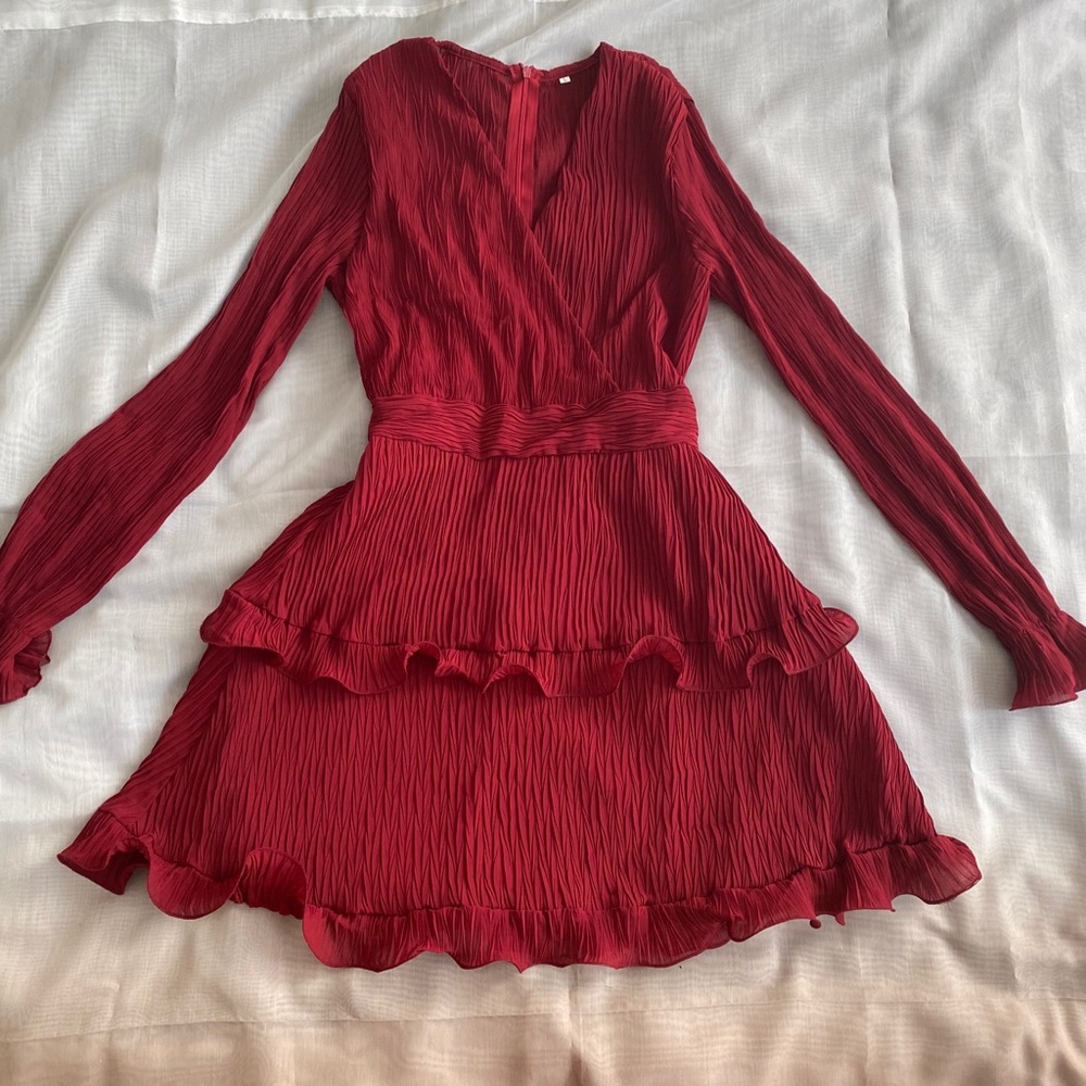 ⛔️SOLD⛔️ New Pleated Chiffon Ruffle Layered Mini Dress, M/L